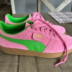 Puma Pink and Green Athletic Shoes Suede Low-Top